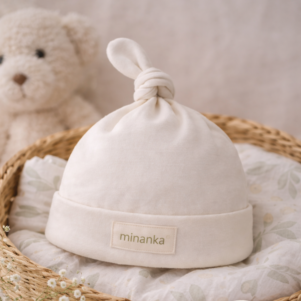 Minanka Organik Pamuk Yenidoğan Şapkası – Krem