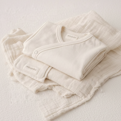 Minanka Organik Pamuk Uzun Kollu Yenidoğan Zıbın – Krem