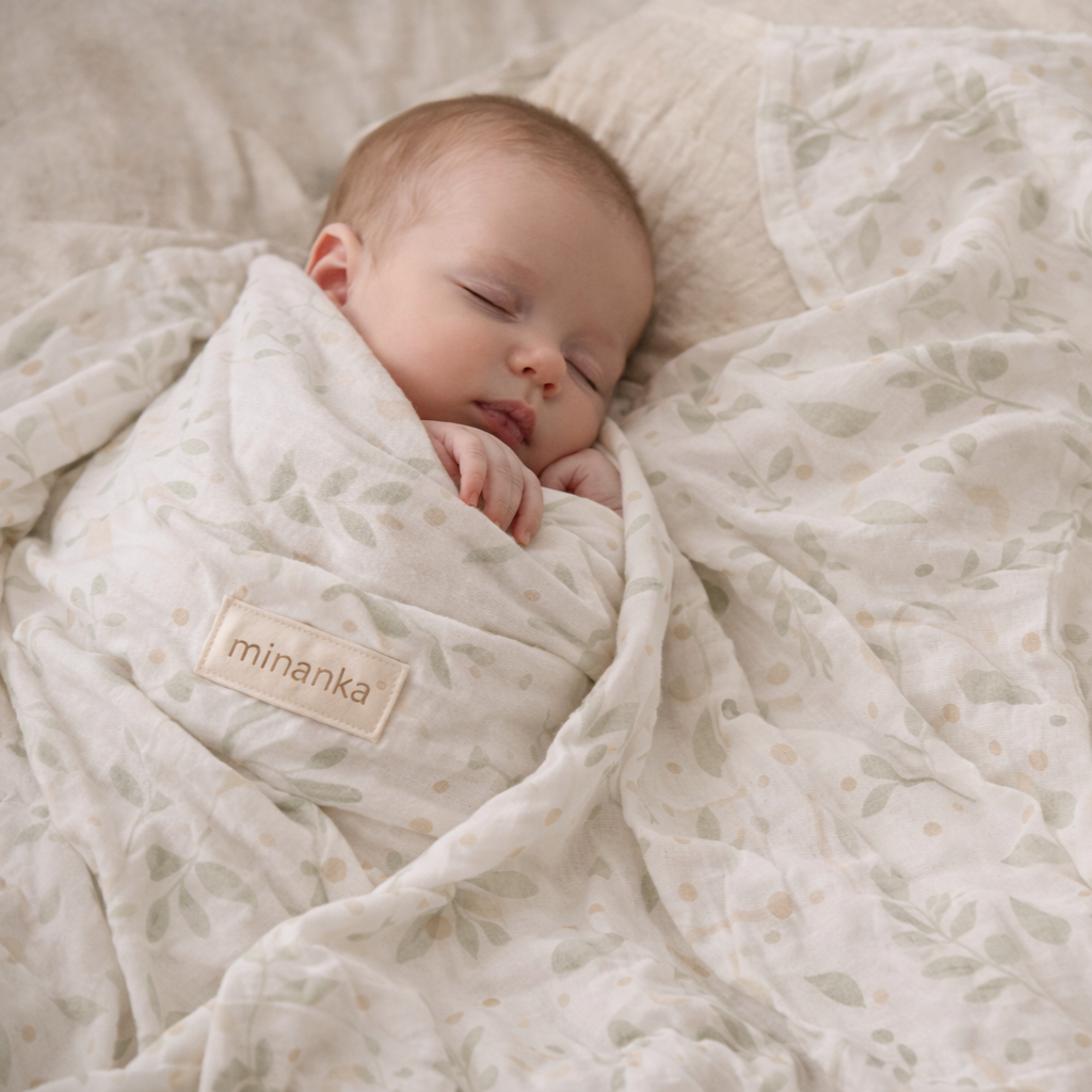 Minanka %100 Pamuk Yenidoğan Müslin Örtü – Krem