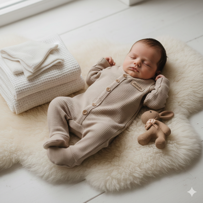 Minanka Organik Pamuk Patikli Yenidoğan Tulum – Bej