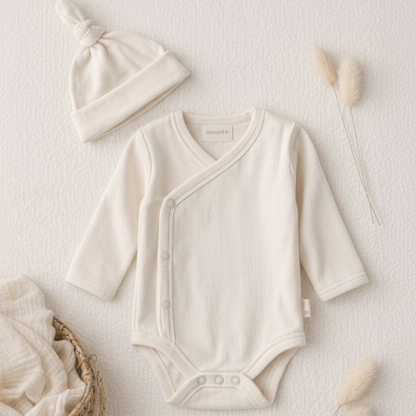 Minanka Organik Pamuk Uzun Kollu Yenidoğan Zıbın – Krem