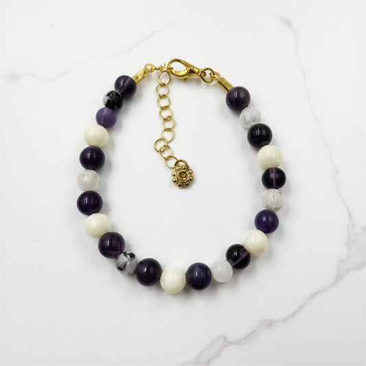 Night Calm – Ametist, Ay Taşı, Dumortierit & Sedef Doğal Taş Bileklik