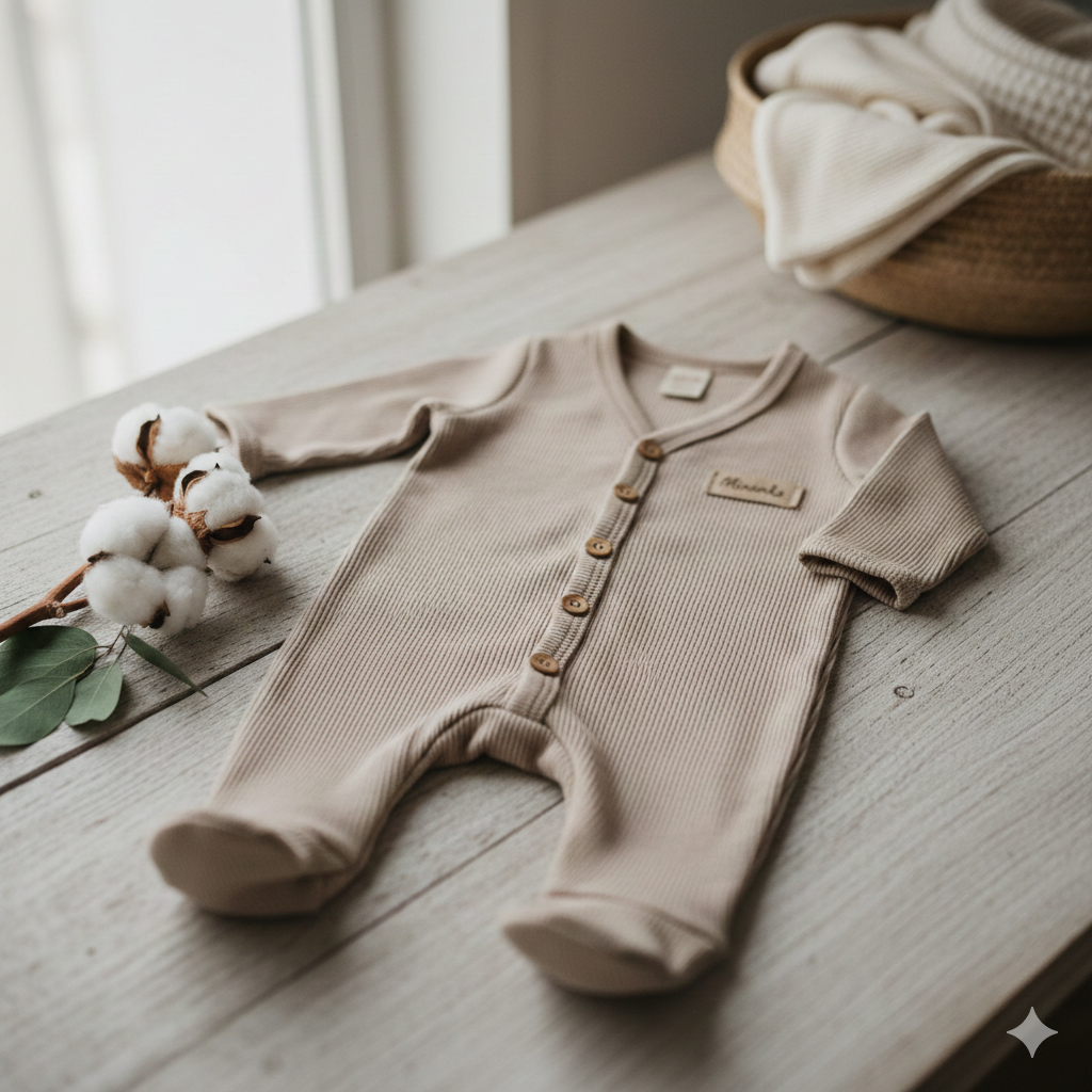 Minanka Organik Pamuk Patikli Yenidoğan Tulum – Bej